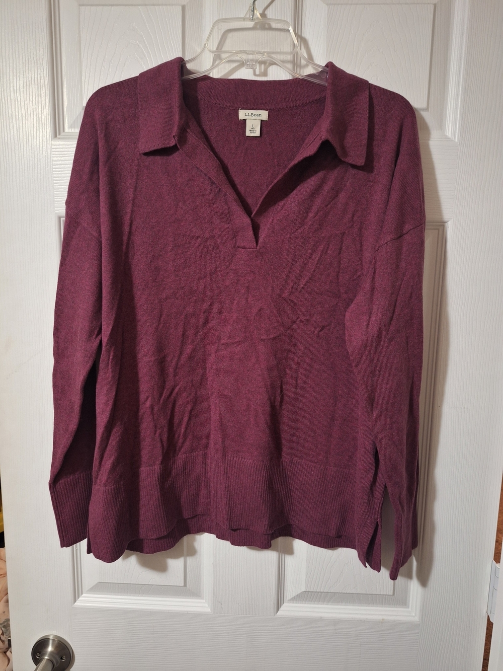 L.L. Bean Women's Plum V‑Neck Collared Pullover Size Large